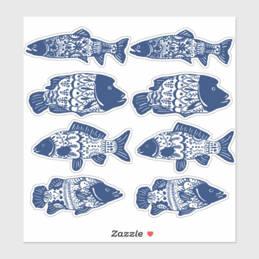 Bohemischer blauer Blütenfisch Gemustert Aufkleber (Blatt)