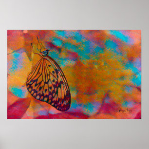 Bohemischer blauer orange Hippie-Schmetterling Poster