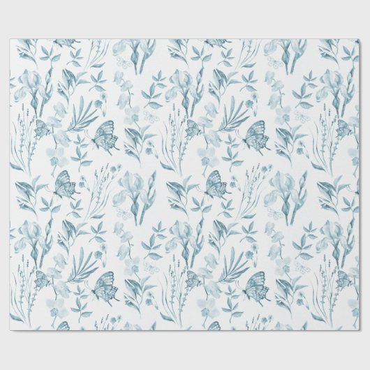 Bohemischer blauer Vintager Pastellschmetterling Geschenkpapier (Flach)