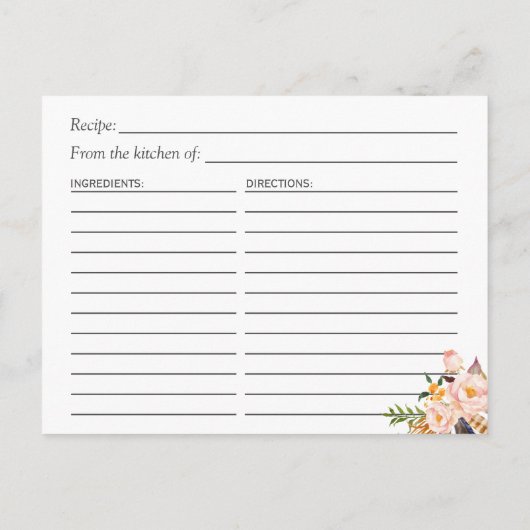 Bohemischer Blumenreath Boho Brautparty Rezept Postkarte (Rückseite)