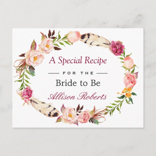 Bohemischer Blumenreath Boho Brautparty Rezept Postkarte (Vorderseite)