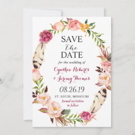 Bohemischer Blumenschreath Feather Boho Save the D Save The Date