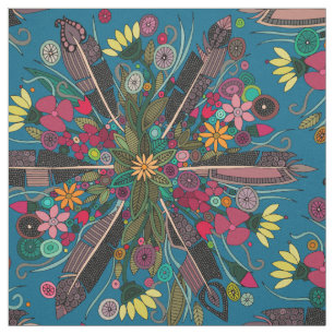 bohemischer Blumenstrauß blau Stoff