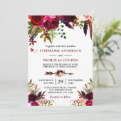 Bohemischer Boho Bordo Einladung (Stehend Vorderseite)