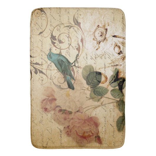 Bohemischer Chic Paris Scripts Vogel Französisch b Badematte (Vorderseite Vertikal)