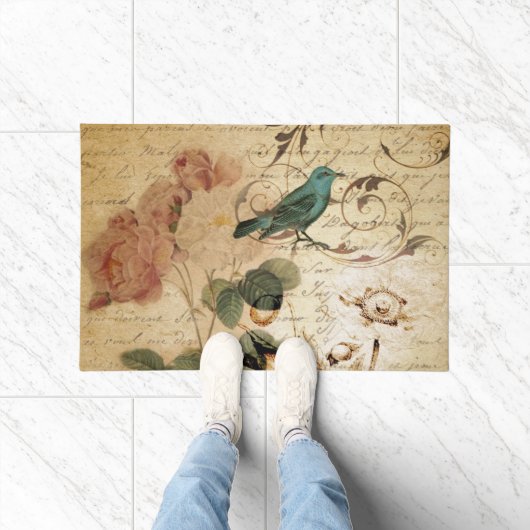 Bohemischer Chic Paris Scripts Vogel Französisch b Fußmatte (Indoor)