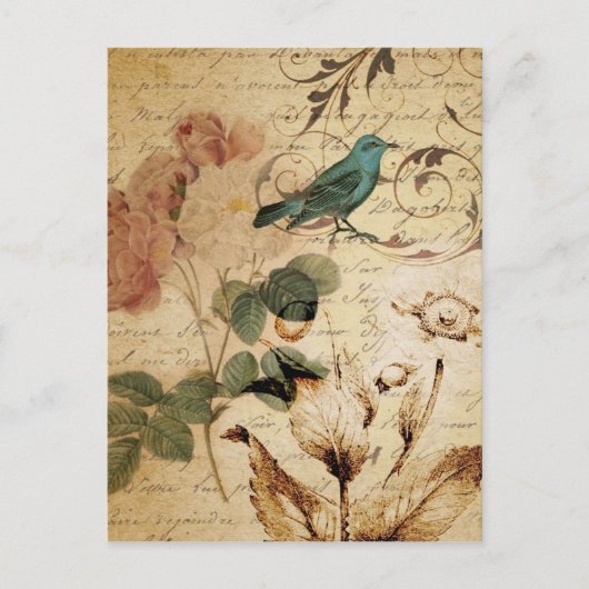 Bohemischer Chic Paris Scripts Vogel Französisch b Postkarte (Vorderseite)