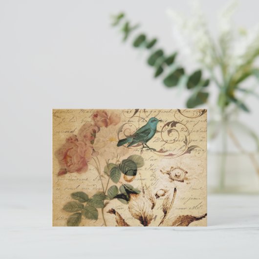 Bohemischer Chic Paris Scripts Vogel Französisch b Postkarte (Stehend Vorderseite)