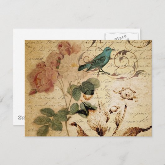 Bohemischer Chic Paris Scripts Vogel Französisch b Postkarte (Vorne/Hinten)