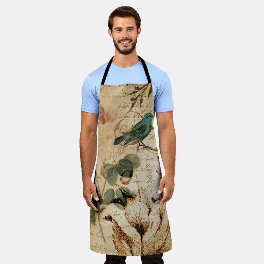 Bohemischer Chic Paris Scripts Vogel Französisch b Schürze (Getragen)