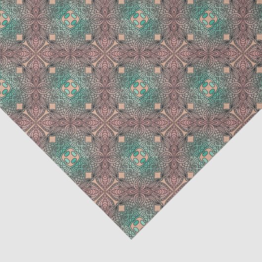 Bohemischer Damast in rosa Lachsgrün Seidenpapier (Ausschnitt)