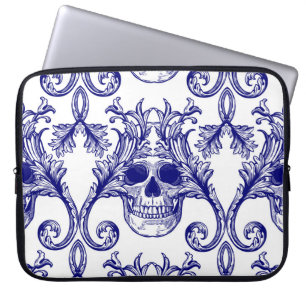 Bohemischer Damast, Totenkopf nahtloses Ornament. Laptopschutzhülle