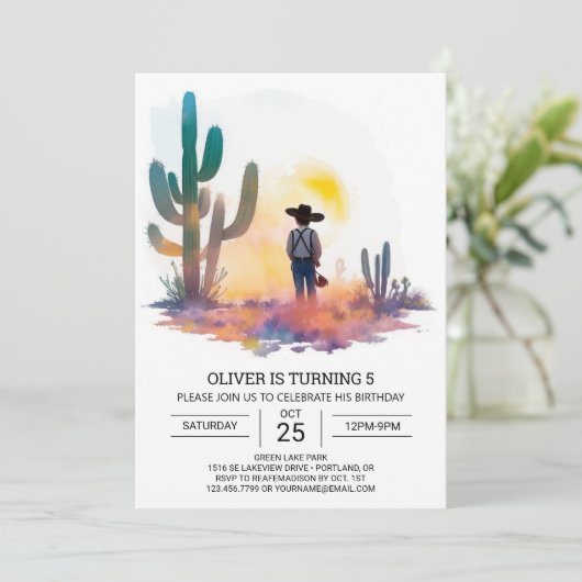 Bohemischer digitaler Cowboy zum Geburtstag Einladung (Stehend Vorderseite)