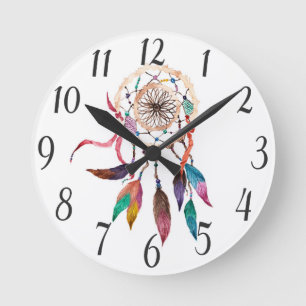 Bohemischer Dreamcatcher in Wasserfarbenmalerei Runde Wanduhr