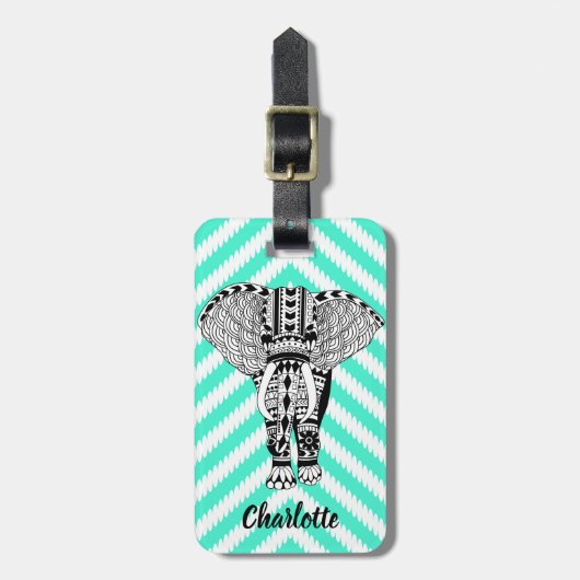 Bohemischer Elefant & Chevrons aus dem Schwarzen u Gepäckanhänger (Vorderseite vertikal)