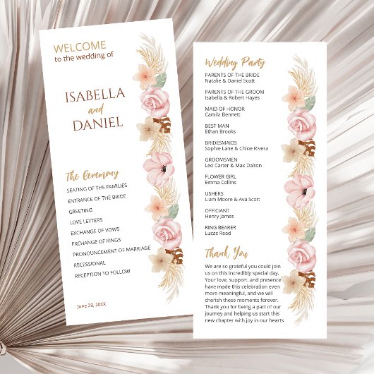 Bohemischer Empfang Party Boho Floral Wedding Programm