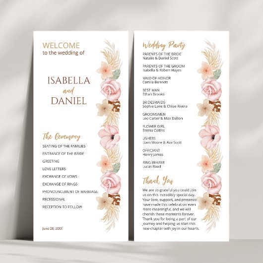 Bohemischer Empfang Party Boho Floral Wedding Programm