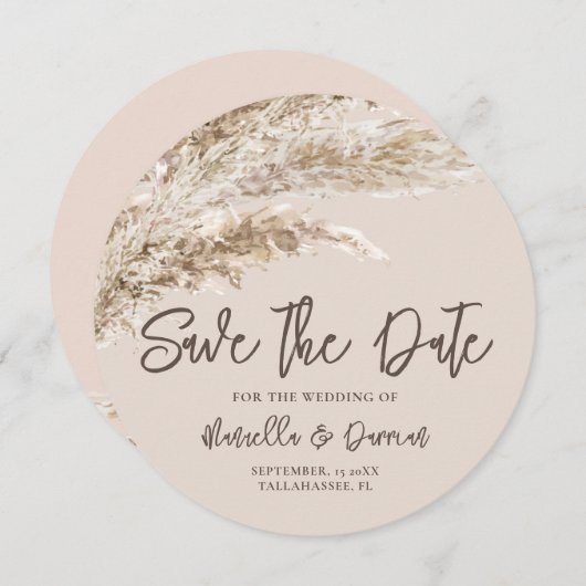Bohemischer Fall Pampas Grass Save the Date (Vorne/Hinten)