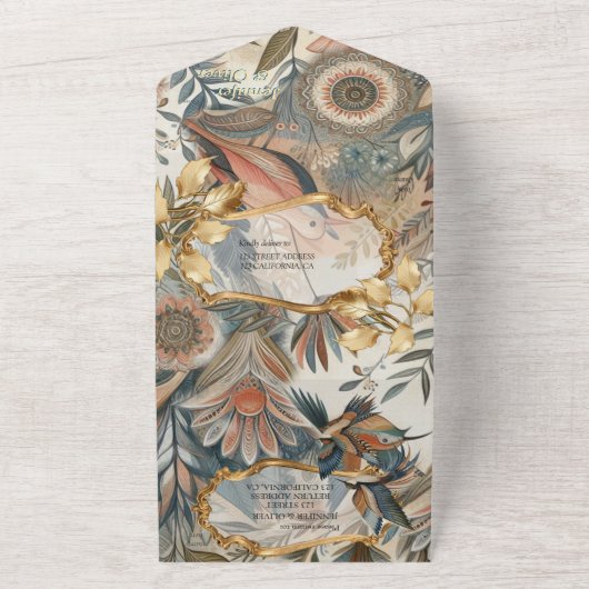 Bohemischer Farbmix und Thema Blume All In One Einladung (Außenbereich)