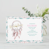 Bohemischer Feather Dream Catcher Aquamarines Brau Einladung (Stehend Vorderseite)