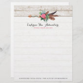 Bohemischer Feder-Pfeil u. Rose auf rustikalem Briefkopf (Vorne/Hinten)