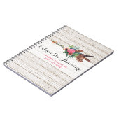 Bohemischer Feder-Pfeil u. Rose auf rustikalem Notizblock (Linke Seite)