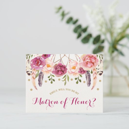 Bohemischer floraler Dreamcatcher-Matron der Ehren Postkarte (Stehend Vorderseite)