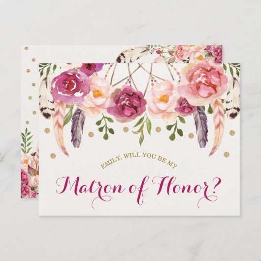 Bohemischer floraler Dreamcatcher-Matron der Ehren Postkarte (Vorne/Hinten)