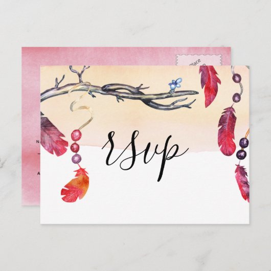 Bohemischer freier Geist Hochzeit rsvp Postkarte (Vorne/Hinten)