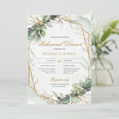 Bohemischer grüner Eukalyptus und goldene Probe Einladung (Stehend Vorderseite)