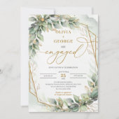 Bohemischer grüner Eukalyptus und goldene Verlobun Einladung (Vorderseite)