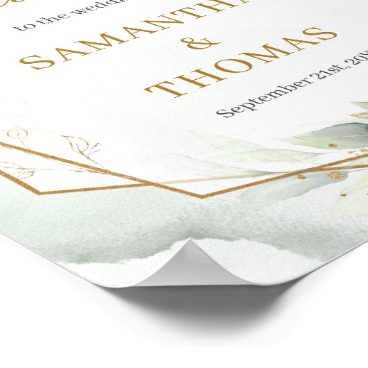 Bohemischer grüner Eukalyptus und goldener Hochzei Poster (Ecke)