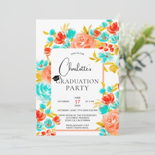 Bohemischer hellorangefarbener Abschluss Einladung (Stehend Vorderseite)