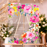 Bohemischer herzlicher Begrüßungsgeschmack in flor Acrylschild<br><div class="desc">Bohemisches Brautparty mit floralen Blumenfarben,  mit handgemalten,  hellen Blüten,  rosa,  orange,  gelben Blumen,  grünen Eukalyptus-Blätter und Indigofolien mit einem modernen Script-Bürste-Schriftart auf transparentem Acryl. Die perfekte Brautbar lädt zum Frühling und Sommer,  zum Party im Garten und im Freien ein.</div>