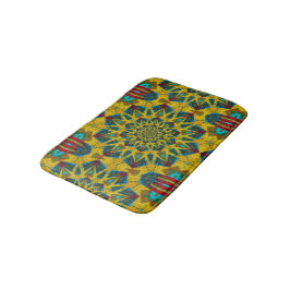 Bohemischer Hippie Blue Yellow Floral Ethnic Triba Badematte