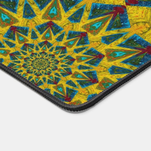 Bohemischer Hippie Blue Yellow Floral Ethnic Triba Schreibtischunterlage (Ecke)