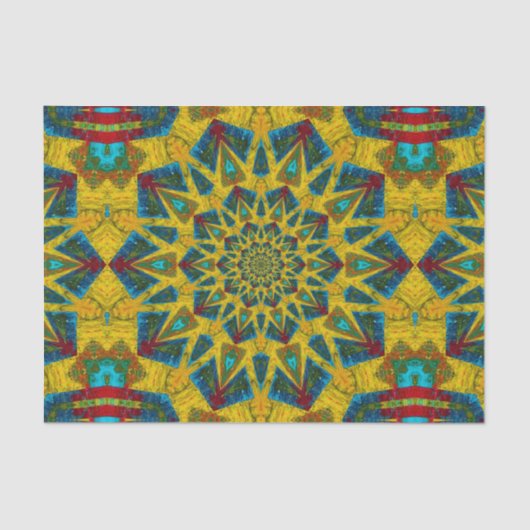 Bohemischer Hippie Blue Yellow Floral Ethnic Triba Seidenpapier (Vorderseite)