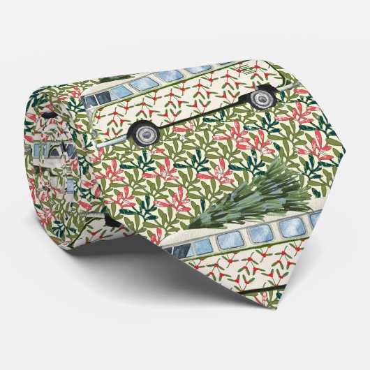 Bohemischer Hippie-Bus & Christmas Tree Neck Tie Krawatte (Gerollt)