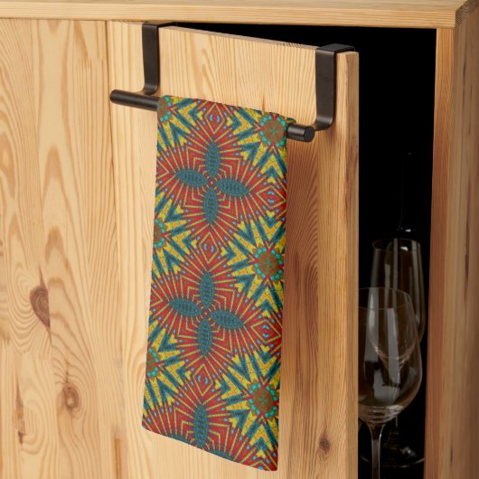 Bohemischer Hippie Red Blue Yellow Cooler Ethnic-T Geschirrtuch (Drittel gefaltet)