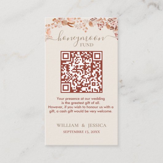 Bohemischer Honeymoon-Fonds mit QR-Code Begleitkarte (Vorderseite)