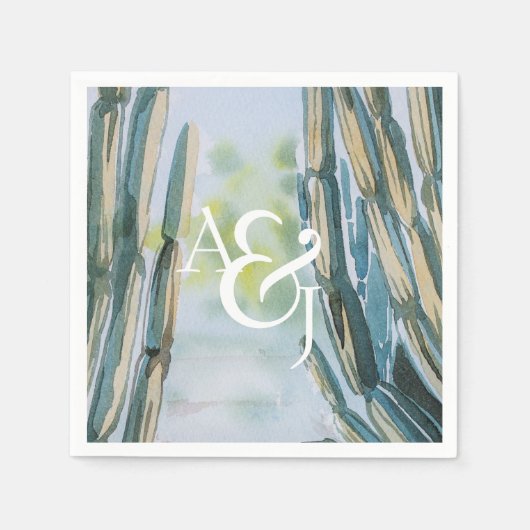 Bohemischer Kaktus Aquarell Grün Personalisiert Serviette (Vorderseite)