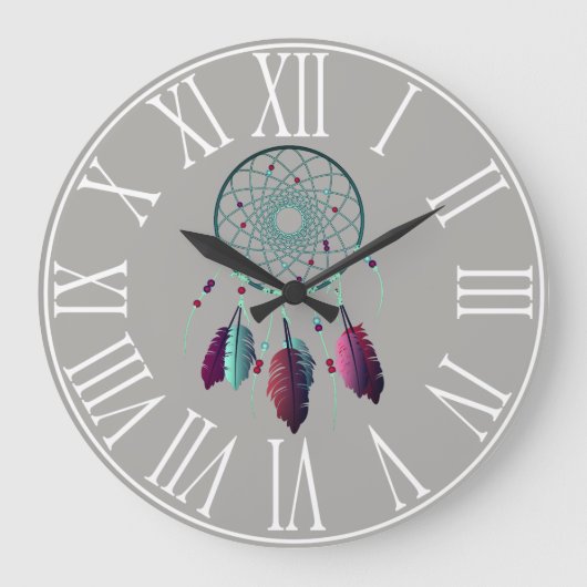 Bohemischer lila u. aquamariner Traumfänger Große Wanduhr (Vorderseite)