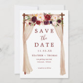 Bohemischer Marsala Burgundy Blumenarsch Save The Date (Vorderseite)