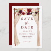 Bohemischer Marsala Burgundy Blumenarsch Save The Date (Vorne/Hinten)