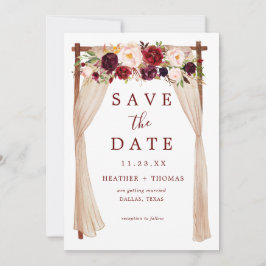 Bohemischer Marsala Burgundy Blumenarsch Save The Date