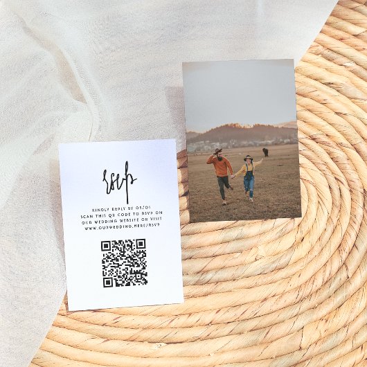 Bohemischer Minimalistischer QR-Code Foto Hochzeit Begleitkarte