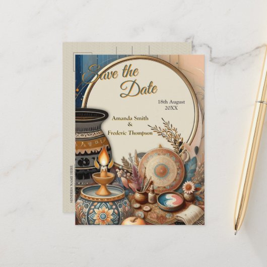 Bohemischer Mix aus aquamarinem Magenta, lila auf  Ankündigungspostkarte (Vorderseite/Rückseite Beispiel)