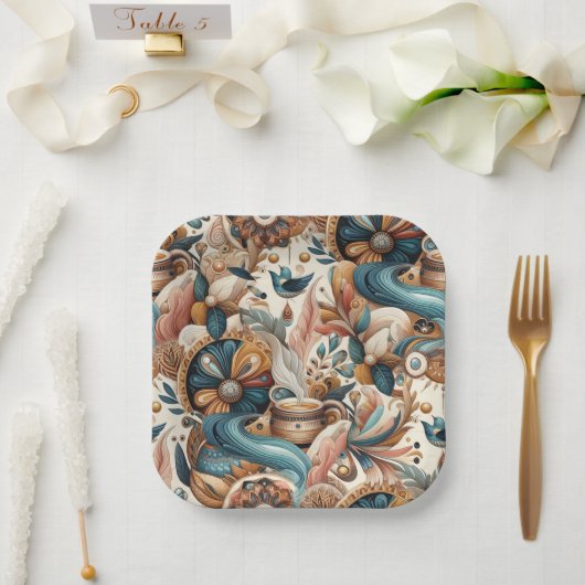 Bohemischer Mix aus aquamarinem Magenta, lila auf Pappteller (Hochzeit)