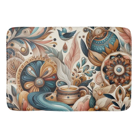 Bohemischer Mix aus aquamarinen, magentafarbenen,  Badematte (Vorderseite)