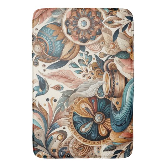 Bohemischer Mix aus aquamarinen, magentafarbenen,  Badematte (Vorderseite Vertikal)